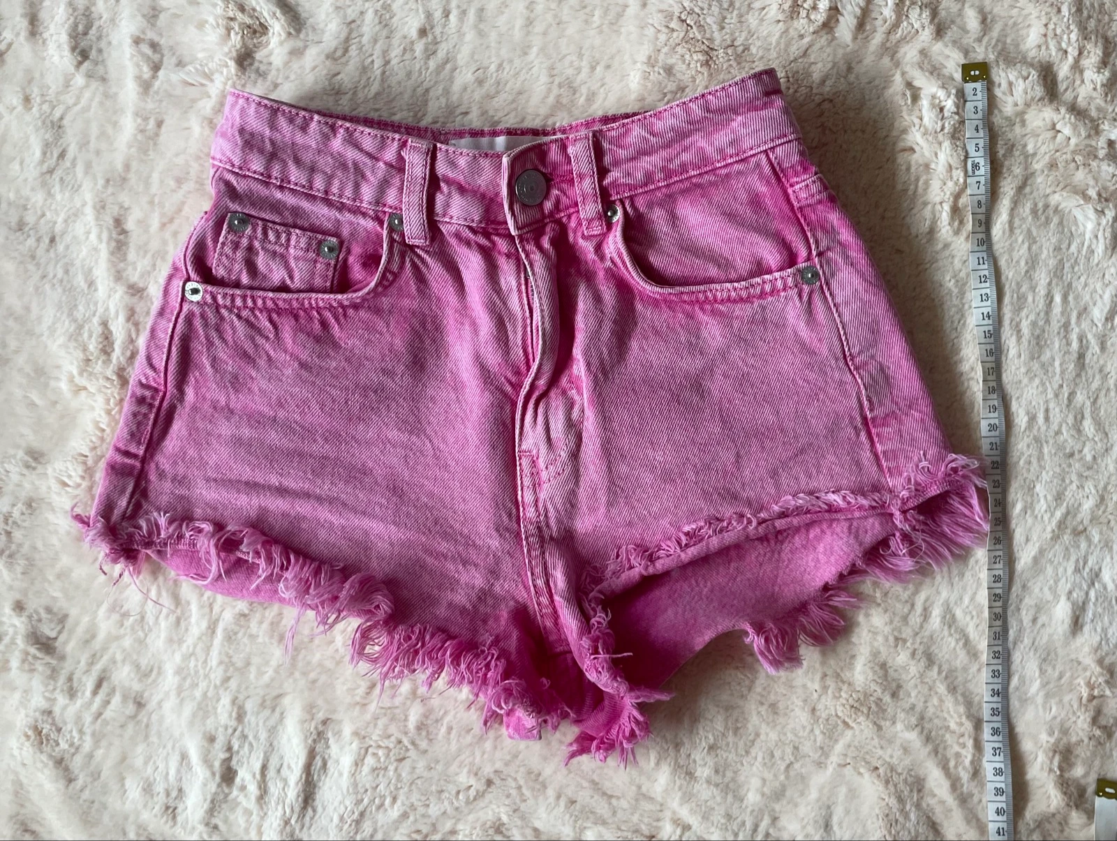 Short en jean rose Stradivarius taille 32 (XXS) à taille haute – photo 7